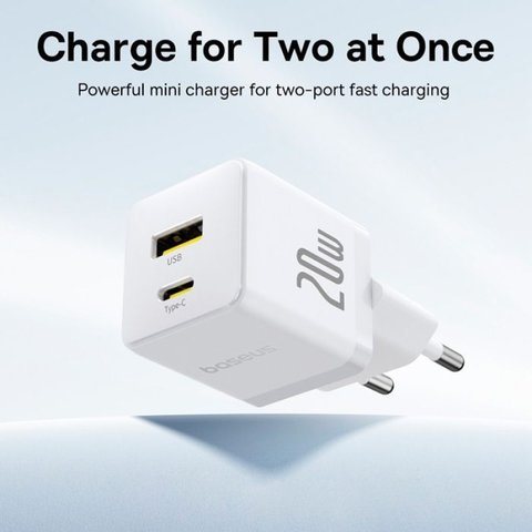 Мережевий зарядний пристрій Baseus Palm, 20 Вт, Fast Charge, білий, 2 порта, #P10111608213-00 Прев'ю 1