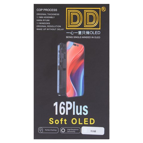 Pantalla LCD puede usarse con iPhone 16 Plus, negro, con marco, High Copy, sin error, (OLED) soft diagnosable, DD-OLED Vista previa  1