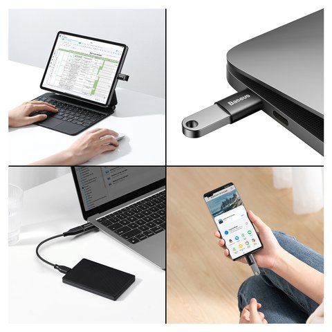 Адаптер Baseus Ingenuity Series, USB тип-C, USB тип-A, чорний, OTG, #ZJJQ000001 Прев'ю 1