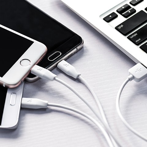 USB кабель Hoco X1, USB тип-C, USB тип-A, micro-USB тип-B, Lightning, 100 см, 2,4 А, белый, 3 в 1, #6957531032069 Превью 2