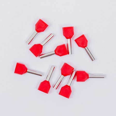 Наконечник TE2512, для 2х проводів, трубчастий, ізольований, червоний, 10 шт., 2,5 мм², 12 мм Прев'ю 1
