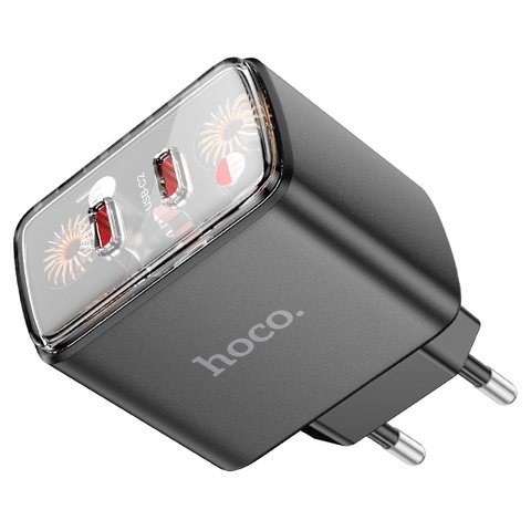 Мережевий зарядний пристрій Hoco CS43A, 45 Вт, Power Delivery (PD), чорний, 2 порта, #6942007620826 Прев'ю 1