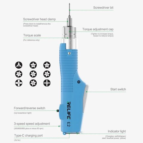 Бездротова електрична викрутка RELIFE E2, з регулюванням обертів, Li-ion 1000mAh, 350/600/850 RPM Прев'ю 5